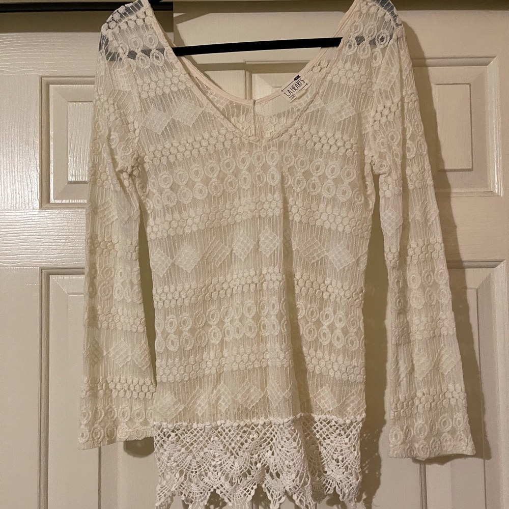 L.A. Hearts Cream Long Sleeve Crochet Top
